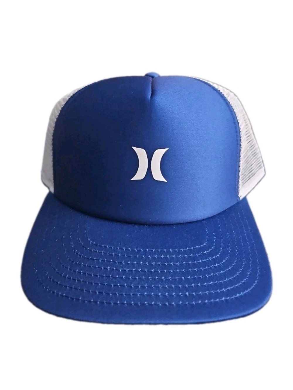 Hurley Icon Solid Flat Trucker Cap / Hat Adjustable Snapback Blue White Mesh